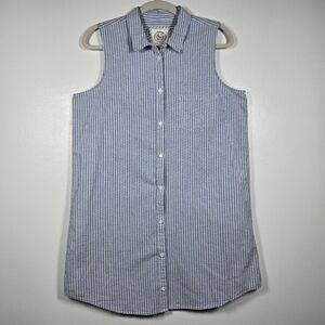 SO Blue White Stripe Cotton Oxford Sleeveless Collar Button Down Shirt Dress XL
